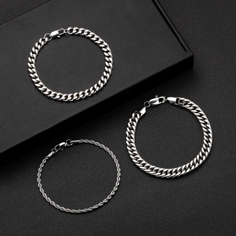 Yoosteel Silver Stackable Bracelets Stack for Men Non Tarnish