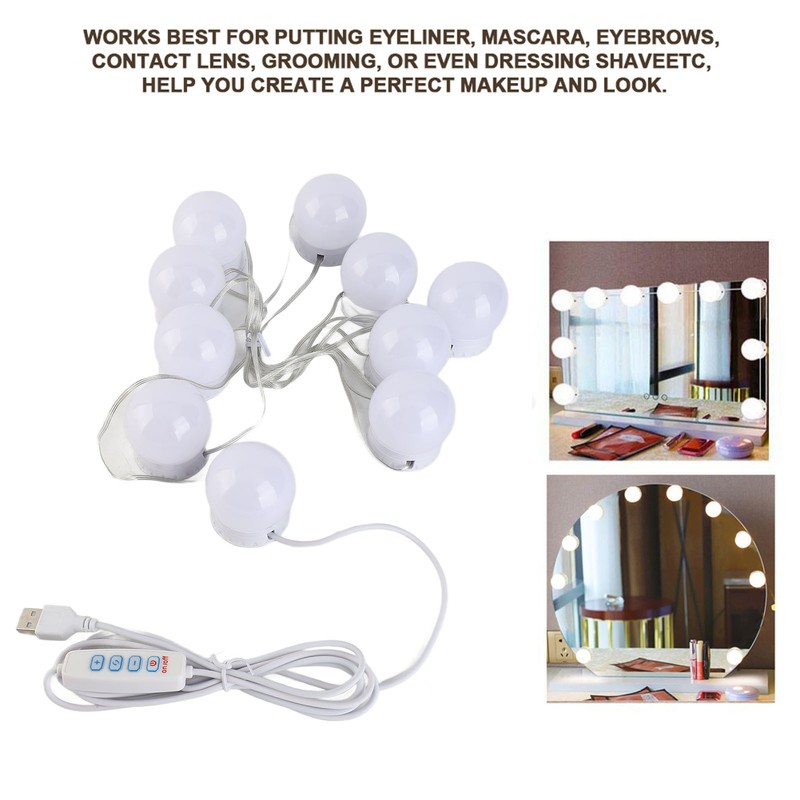 LED Makeup Mirror Lights Dimmable Bulb Warm/Cold Tones Dressing Mirror