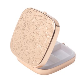 Simple Square Portable Metal Pill Box with 3 Compartments (Small, Gold)