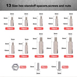 M3 Hex Carbon Steel Standoff,180 Pcs M3 Male Female Metric Thread Mount Spacer Screw Nut Bolt Motherboard Spacer Accessories for PCB, Quadcopter Drone,Computer & Circuit Board Assortment Kit
