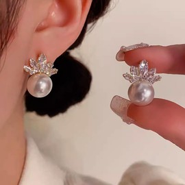Cimenexe Böhmischen Kristall Perlen Ohrstecker Ohrringe Gold Cz Blume Perle Ohrringe Runde Perle Ohrstecker Strass Krone Ohrringe Schmuck Für Frauen