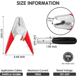 2Pair Battery Jumper Cable Clamp 1100A Big Power Heavy Duty, Mushan Pure Copper Battery Clamps With Parrot Clip (2Pair 4Pcs)