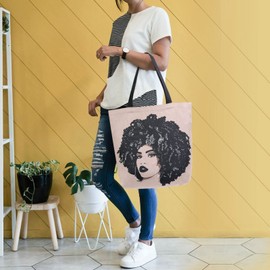 Mnrsuu African Woman Afro Hair Canvas Tote Bag for Women Large Shoulder Bag Reusable Shopping Bag Handbag Girls Purse Gift A397