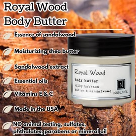 Nabila K Body Butter - Daily Moisturizer for Body Care - Skin Hydrating Deep Moisturizing - Natural Ingredients - Royal Wood - 9 oz