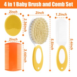 Baby Hair Brush and Comb Set, 4Pcs Baby Soft Bristles hairbrush Cradle Cap Brush Hair Comb for Newborns Toddlers Boys Girls (Yellow)