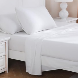 MEISHANG Queen Size Sheet Set Breathable Brushed Microfiber Bed Sheets, Hotel Luxury Egyptian Sheets with 16 Inch Deep Pocket, Wrinkle Free, 4 Pieces (Queen, White)