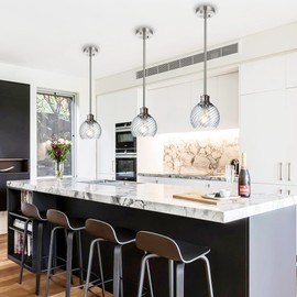 banato Glass Pendant Lights, Brushed Nickel Hanging Light Fixture with Clear Globe Glass, Modern Pendant Light Kitchen Island for Bathroom Entryway 1 Pack