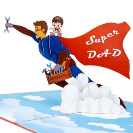 LIMAH® Pop-up 3D Greeting Card / Father's Day Card - Birthday Card for Husband - For Him on Father's Day, Congratulations on Birth, Best Dad/Super Dad with Baby Motif/Blue Red
