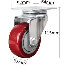 Finnhomy 3 Inch Swivel Casters Wheels Set of 4 Heavy Duty Plate Casters Premium Polyurethane Wheels PU Load Bearing 2,200 Lbs Anti-wear Smooth Casters Red (Free Screws)