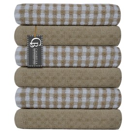 Casabella Pack Of 6 Terry Towelling Cotton Kitchen Tea Towels. Soft Kitchen Tea Towels Set, Highly Absorbent Dish Towels & Bar Towels Unbeatable Price (6 Pieces Set, Beige)