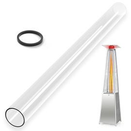 Patio Heater Glass Tube Replacement with Rubber Ring, 49.5″ Tall 4″ Diameter, Quartz Glass Tube Fit Four-Sided Pyramid Flame Outdoor Heaters Compatible with Hiland, Fire Sense