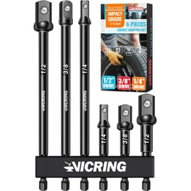 Impact Socket Adapter Set - 1/4, 3/8, 1/2 Drive Socket Adapter for Drill & Impact Wrench (6 Pcs, 3" & 6")