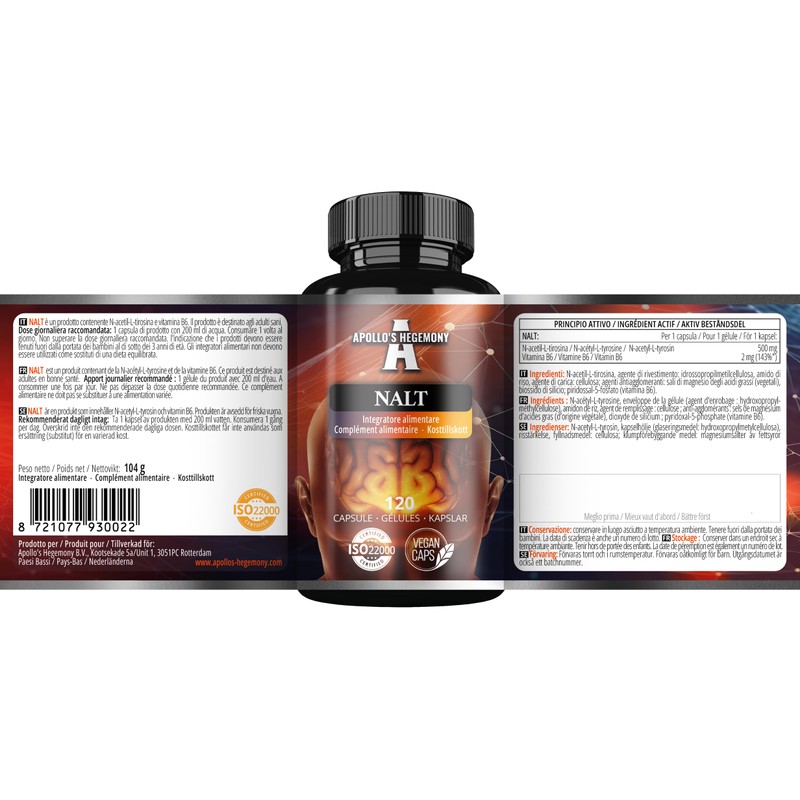 N-Acetyl-L-Tyrosine (NALT) 500mg and Active Vitamin B6 (P-5-P) 2mg -