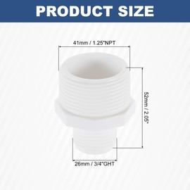 sourcing map Garden Hose Adapter, Male 1.25" NPT*3/4" GHT Garden Hose Fitting Male Plastic Connector for Tank and Pool Pump Hoses, White
