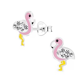 Pink Flamingo Earrings 925 Sterling Silver with Crystal Stones