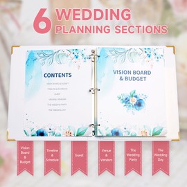 Beautiful Wedding Planner Book and Organizer, Binder Wedding Countdown Notebook, with Stylish Stickers, Paper Clip, Leather Pen Holder, Unique Engagement Gift for Future Brides and Grooms, 190Pages