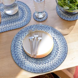 Homespice Denim Jute Woven Round Placemats Set of 6, 15", Country Coastal Decor, Blue Table Mats - Vibrant Colors, Durable, Easy to Clean and Protects Furniture