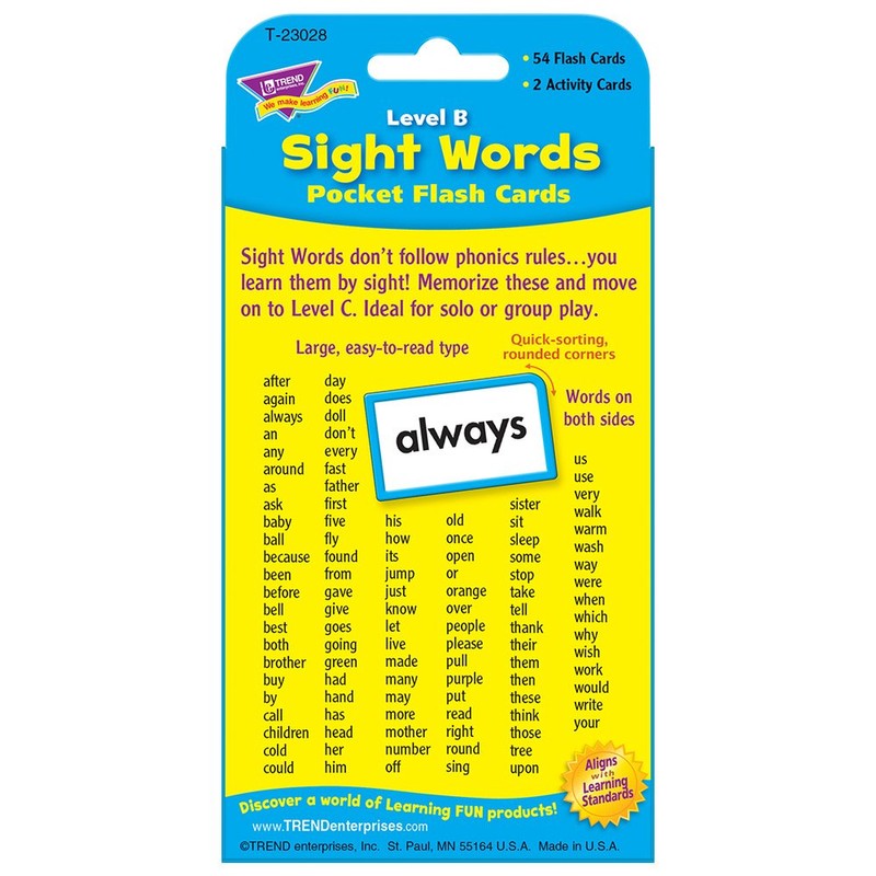 Trend Enterprises: Sight Words Level B Pocket Flash Cards, Great
