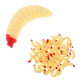 OriGlam 50pcs Soft Plastic Worms Lures, Bass Fishing Lure Baits, Worm Fishing Lure for Saltwater Freshwater (Beige)