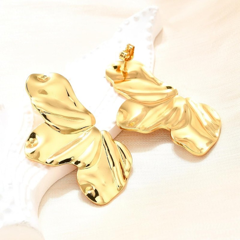 Pendientes Dorados con Diseño de Media Flor, Acero Inoxidable, 4,4