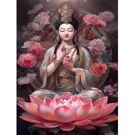 UIBDVKS 5D Diamond Painting Kits Buddhism DIY Lotus Buddha Diamond Kits Full Drill Diamond Painting Art for Adults Gift Presents Home Wall Decor Gem Arts 12x16 inch