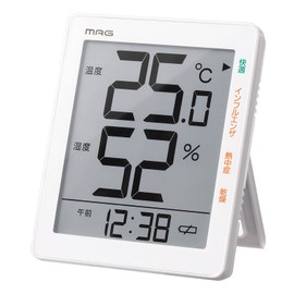 MAG TH-105WH Thermometer/Hygrometer, Digital Watch, Environment Estimate, Lowest, Temperature and Humidity Display, White