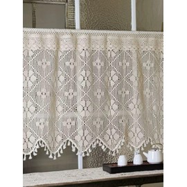Yaland Bistro Curtain, Boho Curtain, Handmade Crochet Curtains with Cut-Outs, Short Curtain with Tassels, 1 Piece, H x W 40 x 56 cm