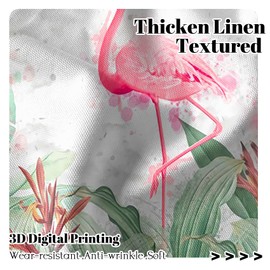 Renaiss 42 x 63 Inch Flamingo Curtains for Living Room Bedroom Tropical Plant Green Leaf Rod Pocket Linen Curtain Banana Nature Botanical Window Treatment Light Filter Home Decor Drapes 2 Panels