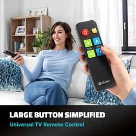 EZclicker TV Remote for Seniors, Extra Simple Big Button Remote (Black) Works with Major TV Brands, NOT for Streaming (2xAAA Batteries Not Included)
