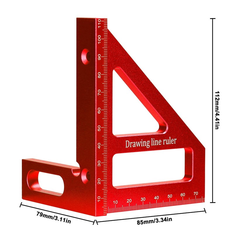 Multi Angle Measuring Ruler, Aluminum Alloy Woodworking Square Protractor 45°