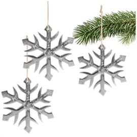 COM-FOUR® 3 x Hanging Decoration Snowflake - Decorative Figure Made of Nickel-Plated Aluminium - Christmas and Elegant Home Accessory - Decoration for Winter Time