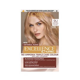 L’Oréal Excellence Permanent Hair Dye Colouring Cream, 100% Grey Coverage, With Pro-Keratin + Ammonia-Free, Universal Nudes, 9U V. Light Blonde