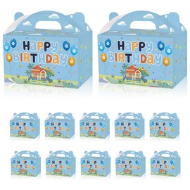 16 Pcs Blue Dog Theme Party Favors Gift Box Bags With Handle Cartoons Blue Dog Birthday Party Decorations,Double Sided Printed,Kraft Candy Treat Goodie Boxes For Birthday Baby Shower Decorations Supplies