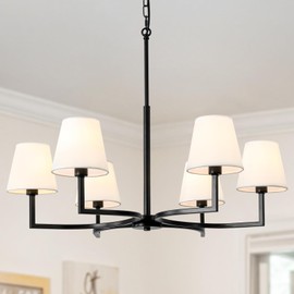 ASHUAQI 30" Black Chandelier for Dining Room, 6-Light Modern Farmhouse Chandelier with Fabric Shade, Hanging Light Fixture for Dining Room Kitchen Island Living Room Entryway Foyer Hallway