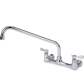 Wall Mount Kitchen Faucet 8" Center Commercial Sink Faucet with 14” Swivel Spout Dual Handles Brass Utility Sink Faucet for Laundry Room Restaurant Polish Chrome