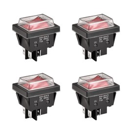 Heschen High Current Rocker Switch, 30A 250VAC, ON-OFF 2 Positions, DPST, 4 Terminals, Red Light, T125, with Waterproof Cover (4, Red), KCD2-201N-B