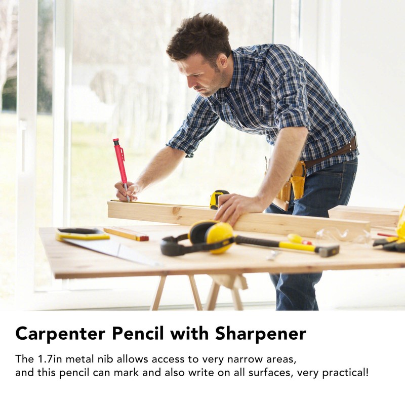 Mechanical Carpenter Pencil Kit Built in Sharpener 2.8mm Refills Woodworking