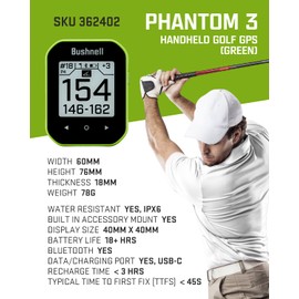Wearable4U Wearable4U - Bushnell Phantom 3 Slope GPS Golf Green with Slope Technology, Touchscreen, Magnetic Cart Mount with Towel Bundle