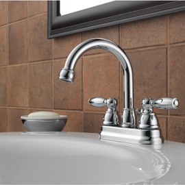 Peerless Claymore Centerset Bathroom Faucet, Chrome Bathroom Sink Faucet, 2 Handle Bathroom Faucet, Pop-Up Drain Assembly, Chrome P299685LF
