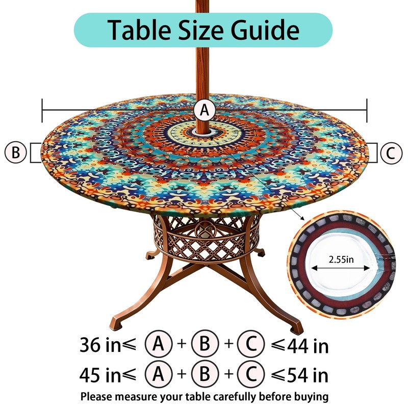 qchdln Outdoor Round Tablecloth with Umbrella Hole Water Resistant Zipper