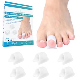 Byehambuni Hammer Toe Straightener, 6 Pack Hammer Toe Corrector for Women, Gel Toe Splints, for Curled, Crooked, Bent, Claw, Hammertoes, for Women and Men, Medium Sizes (White)