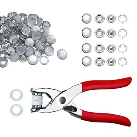 JAUEIVR Snap Fasteners Kit - 100 Sets 10mm Pearl Prong Snap Buttons with Fastener Pliers Press Tool Kit for Sewing Crafting (Clear White)