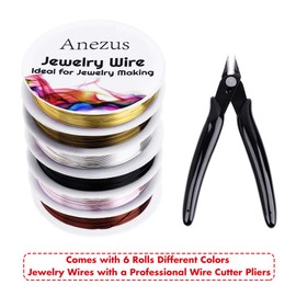 Jewelry Wire, Anezus Jewelry Making Tools Kit with 6 Rolls 24 Gauge Beading Wire and Craft Cutter Pliers for Jewelry Making Repair Supplies and Crafting