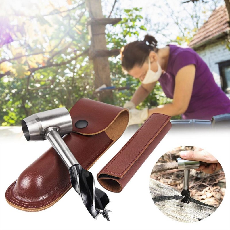 Hand Screw Drill for Woodworking Manual Survival Drill with Leather