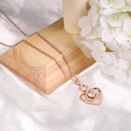 ASH'S CHOICE Women's Necklace Heart Chains 925 Sterling Silver, Gold Rose Gold Silver Necklaces with Double Heart Love Pendant AAA + Zircon Rhinestone Necklace for Women Mum Mother's Day, Sterling