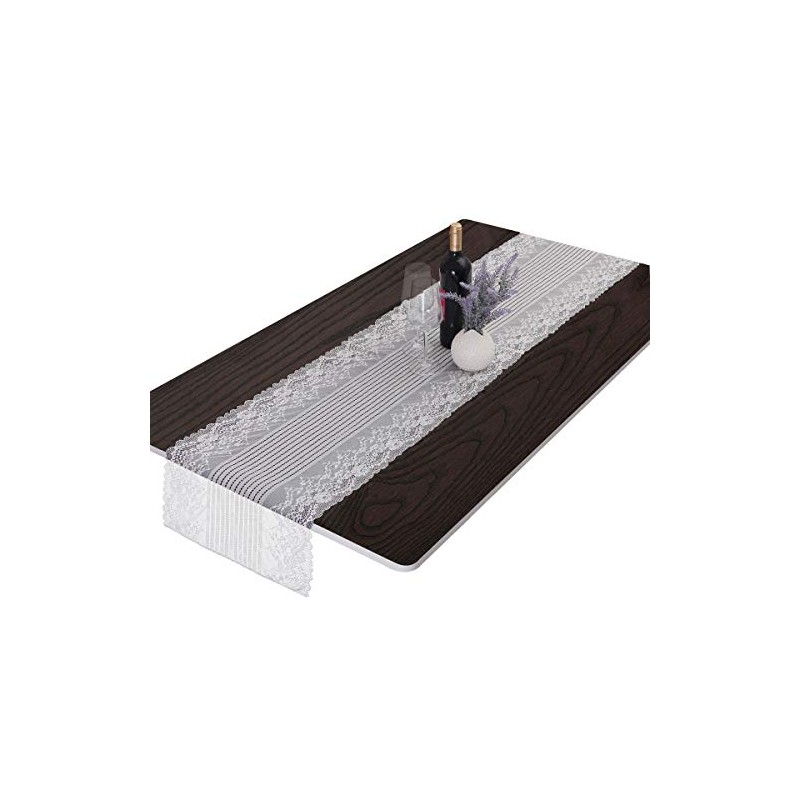 mookaitedecor White Lace Table Runner for Wedding Decor,Embroidered Floral Table