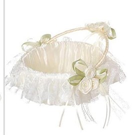 Canastas grandes para niñas de flores para bodas, con lazo de encaje de hadas con asa plegable y colección de encaje de satén Lvory de diamantes de imitación, suministros de decoración y