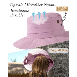 Comhats Ladies Sun Hat with Ponytail Hole Wide Brim Foldable SPF 50 Summer Safari Hats Waterproof for Women Outdoor Sunhat for Fishing Hiking Pink M/L