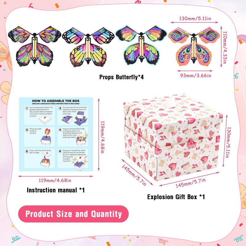 Rierousy Surprise Gift Box, Butterfly, DIY Explosion Box, Small, Explosion