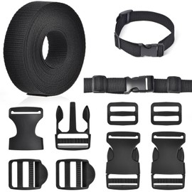 GGXZHT Webbing Strap for Bags with Plastic Buckle Flat Side Release Buckles and Tri-Glide Slides, Nylon Straps with Clips for Pet Collar Repairing Backpack Making DIY Luggage Strap (5M 30mm)